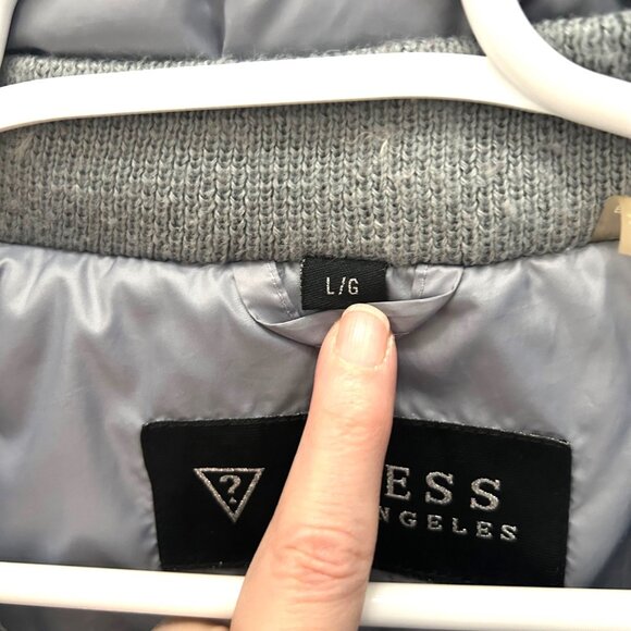 Junior's Guess Down Puffer Winter Jacket, Size LARGE, Gray Ski Snomobile Preppyc - Picture 9 of 10